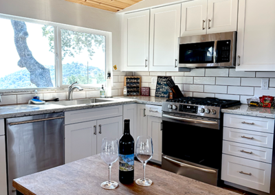 Beautiful open kitchen with butcher block island